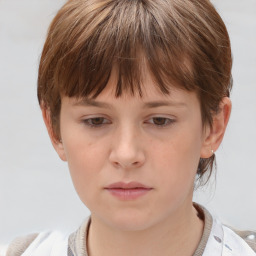 Neutral white young-adult female with medium  brown hair and grey eyes