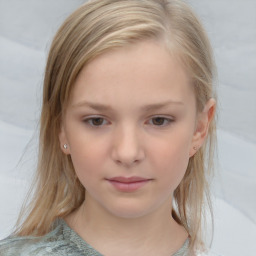 Neutral white child female with medium  brown hair and grey eyes