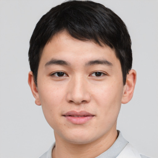 Neutral asian young-adult male with short  brown hair and brown eyes