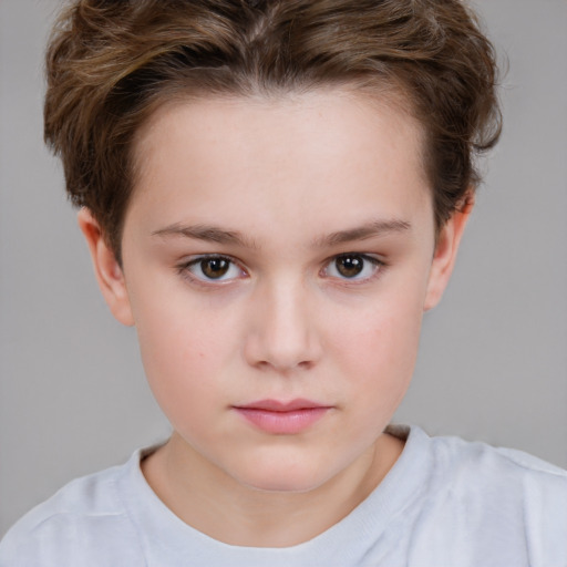 Neutral white child female with short  brown hair and brown eyes