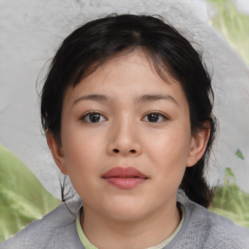 Neutral asian child female with medium  brown hair and brown eyes