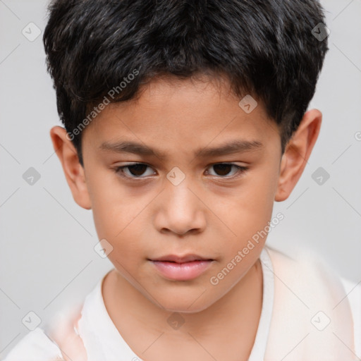 Neutral asian child male with short  brown hair and brown eyes