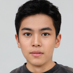 Neutral asian young-adult male with short  brown hair and brown eyes