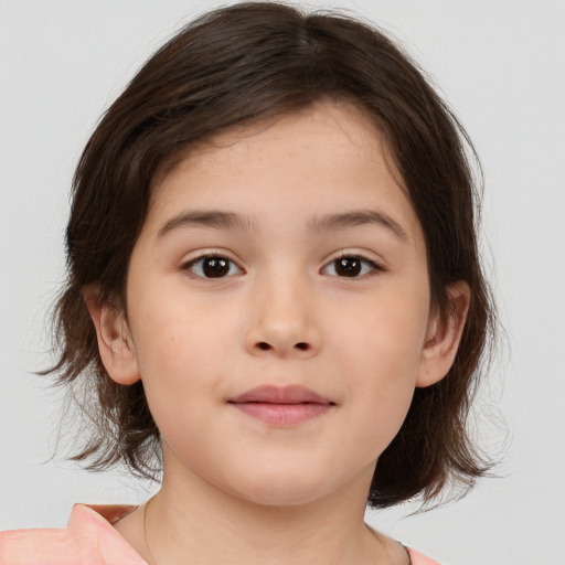 Neutral white child female with medium  brown hair and brown eyes