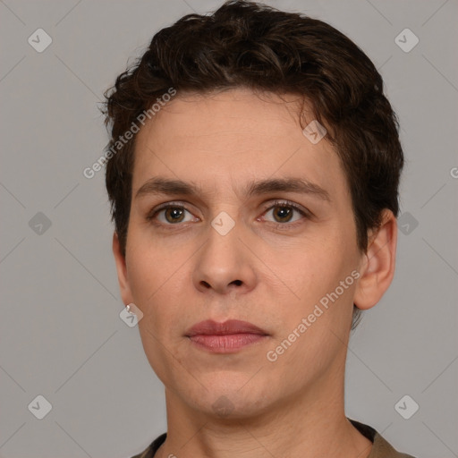 Neutral white adult male with short  brown hair and brown eyes