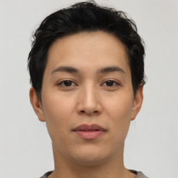 Neutral asian young-adult female with short  black hair and brown eyes