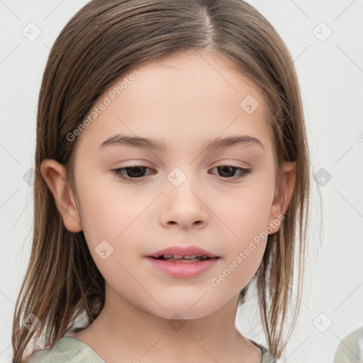 Neutral white child female with medium  brown hair and brown eyes