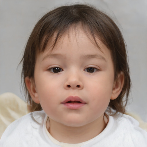 Neutral white child female with medium  brown hair and brown eyes