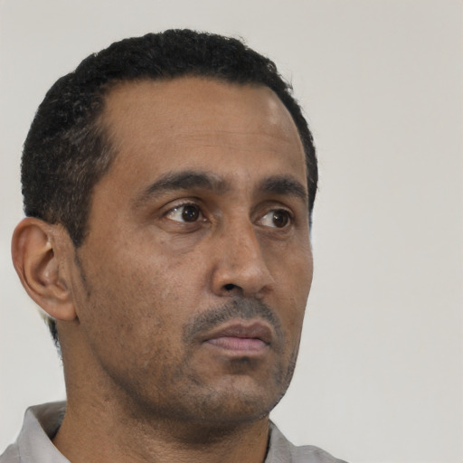Neutral latino adult male with short  black hair and brown eyes