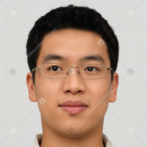 Neutral asian young-adult male with short  brown hair and brown eyes