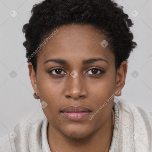 Neutral black young-adult female with short  brown hair and brown eyes