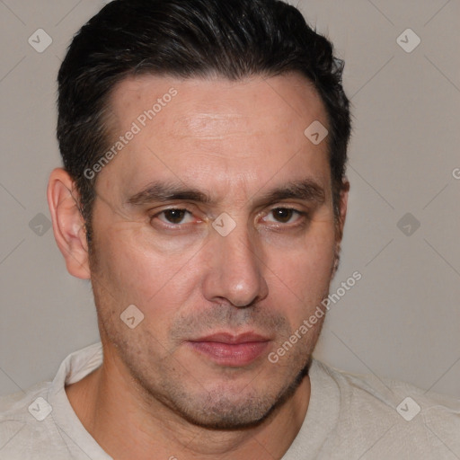 Neutral white adult male with short  brown hair and brown eyes