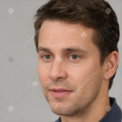 Neutral white adult male with short  brown hair and brown eyes