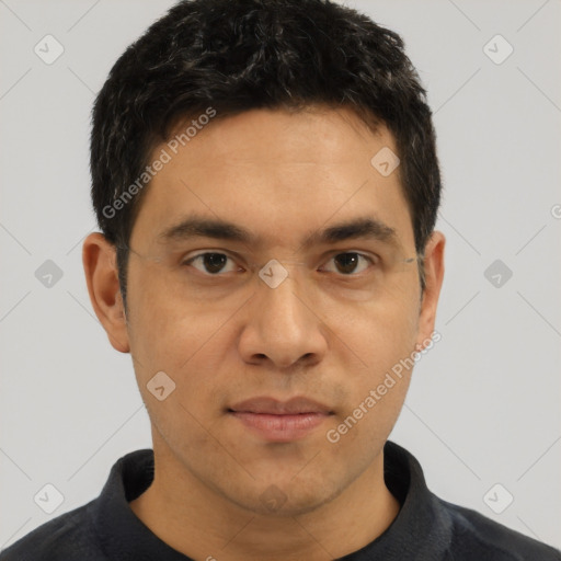 Neutral asian young-adult male with short  black hair and brown eyes