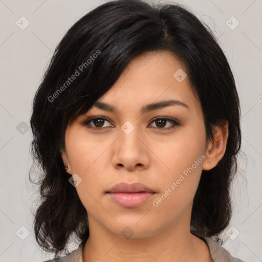 Neutral asian young-adult female with medium  black hair and brown eyes