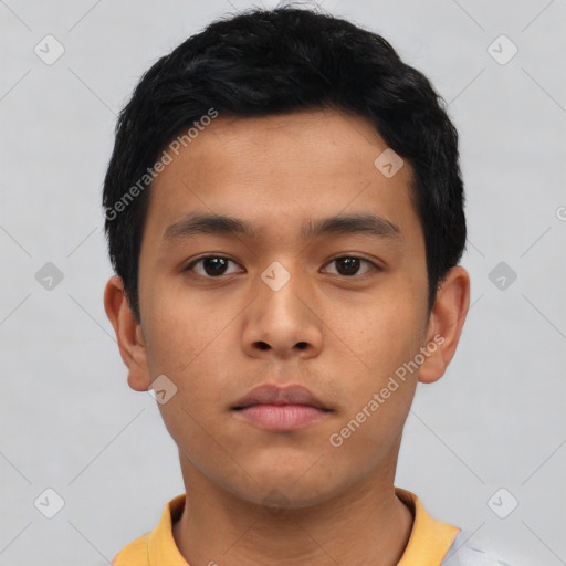 Neutral asian young-adult male with short  black hair and brown eyes
