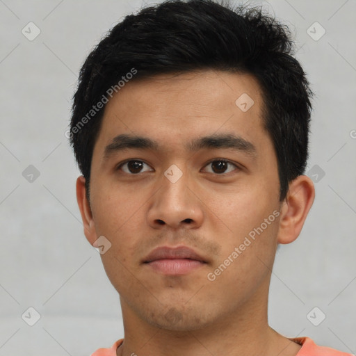 Neutral asian young-adult male with short  black hair and brown eyes