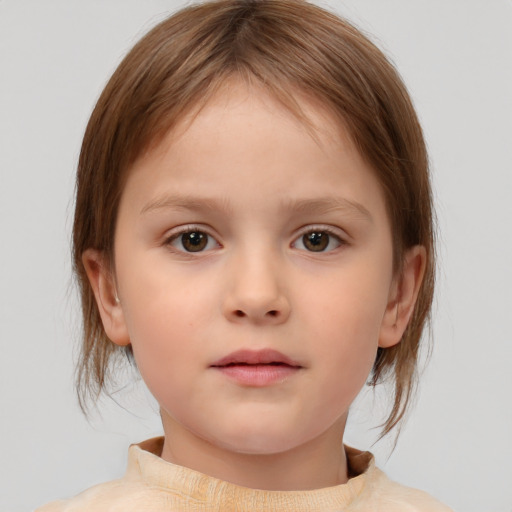 Neutral white child female with medium  brown hair and brown eyes