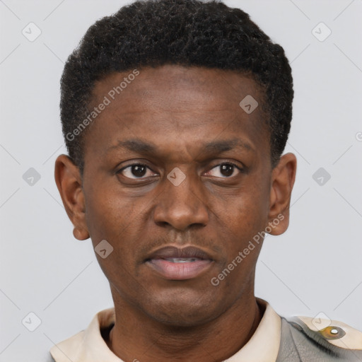 Neutral black young-adult male with short  brown hair and brown eyes