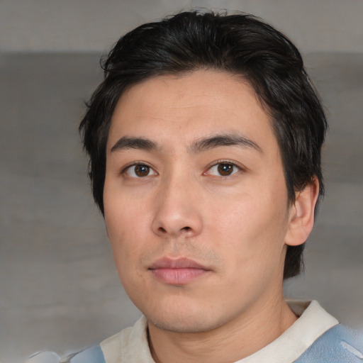 Neutral asian young-adult male with short  black hair and brown eyes