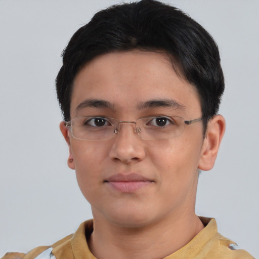 Neutral asian young-adult female with short  brown hair and brown eyes