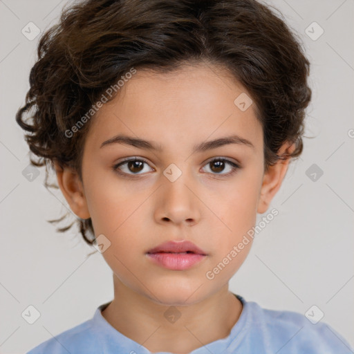 Neutral white child female with short  brown hair and brown eyes