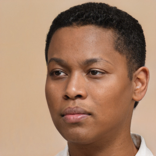Neutral black young-adult male with short  brown hair and brown eyes