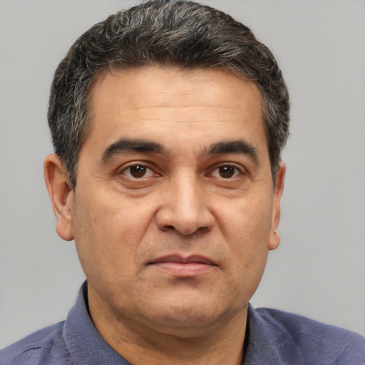 Neutral white adult male with short  black hair and brown eyes