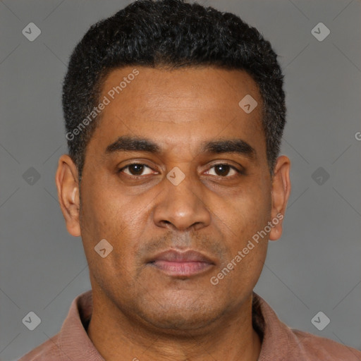 Neutral black young-adult male with short  brown hair and brown eyes