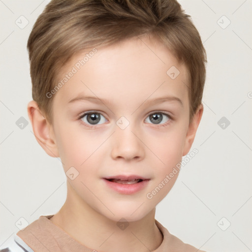 Neutral white child female with short  brown hair and brown eyes