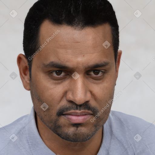 Neutral white adult male with short  brown hair and brown eyes