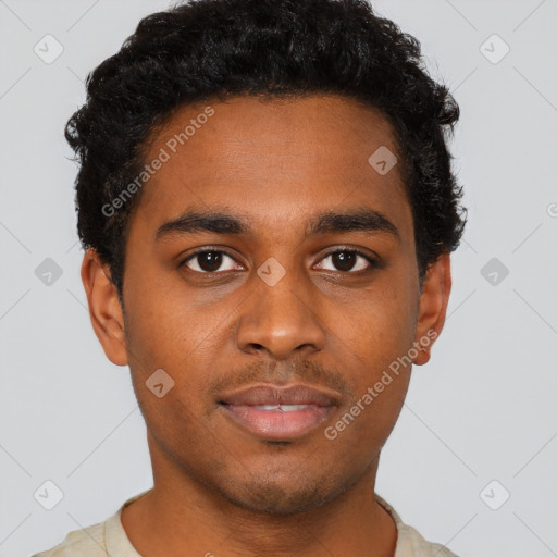 Neutral black young-adult male with short  brown hair and brown eyes