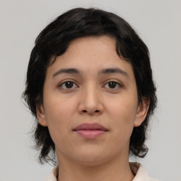 Neutral asian young-adult female with medium  brown hair and brown eyes