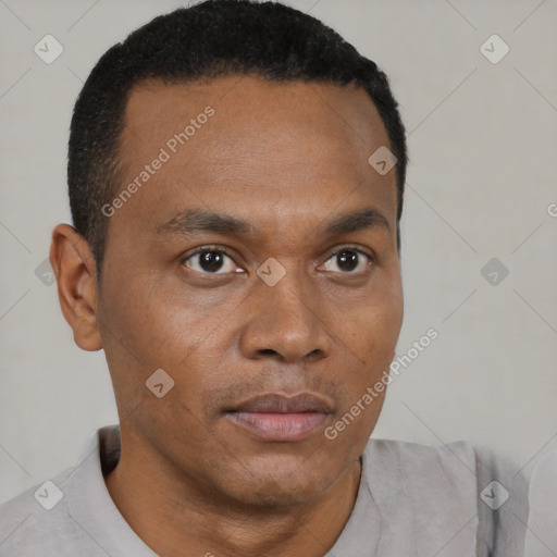 Neutral black young-adult male with short  brown hair and brown eyes