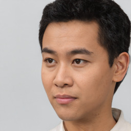 Neutral asian young-adult male with short  black hair and brown eyes