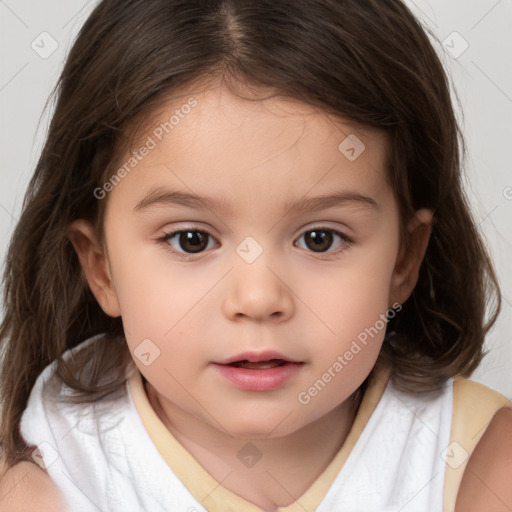 Neutral white child female with medium  brown hair and brown eyes