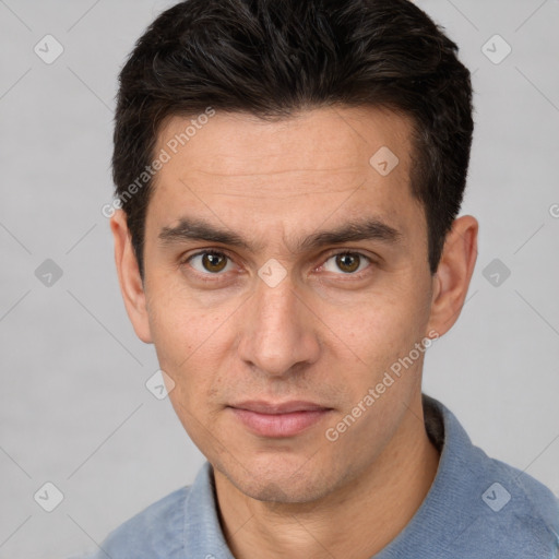 Neutral white adult male with short  brown hair and brown eyes