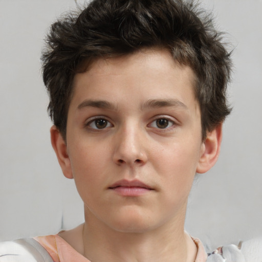 Neutral white child male with short  brown hair and brown eyes