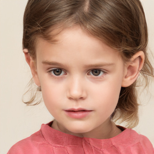 Neutral white child female with medium  brown hair and grey eyes