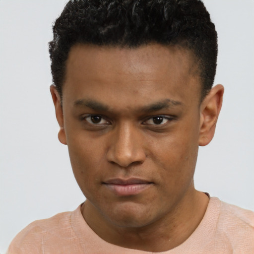 Neutral black young-adult male with short  brown hair and brown eyes