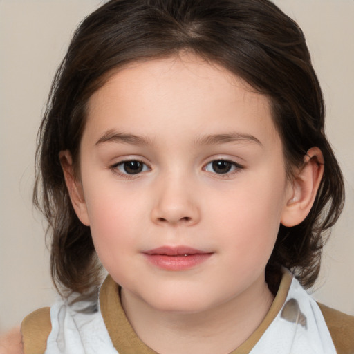 Neutral white child female with medium  brown hair and brown eyes