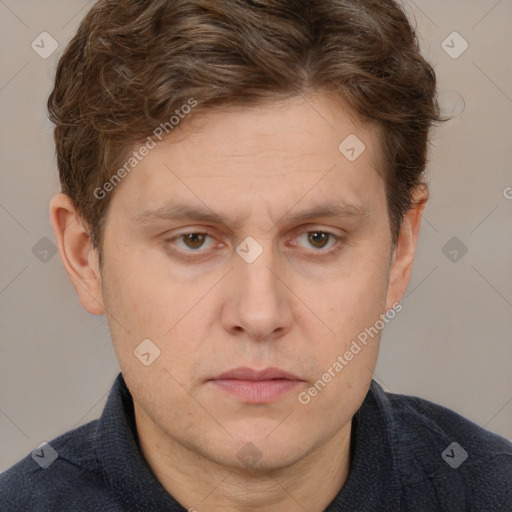 Neutral white adult male with short  brown hair and brown eyes