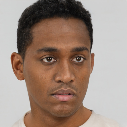 Neutral black young-adult male with short  brown hair and brown eyes