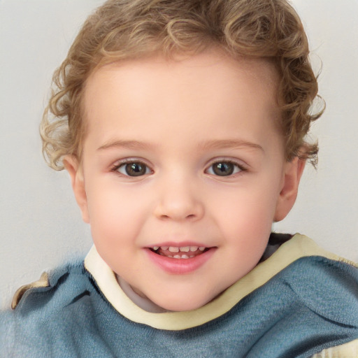 Joyful white child female with short  brown hair and brown eyes