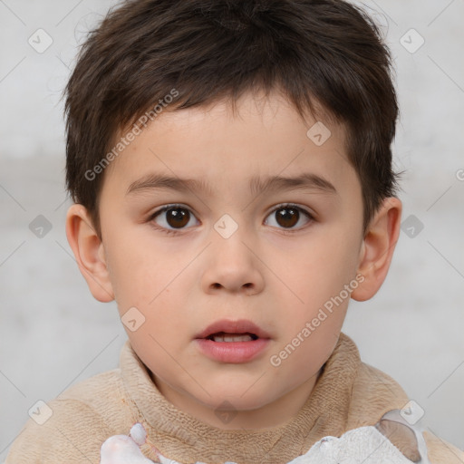 Neutral white child male with short  brown hair and brown eyes