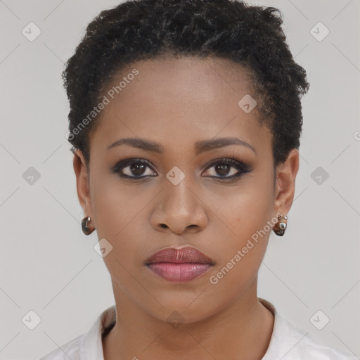 Neutral black young-adult female with short  brown hair and brown eyes