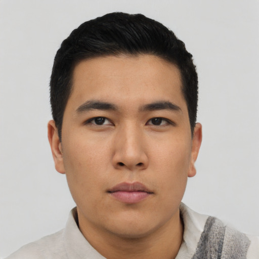 Neutral asian young-adult male with short  black hair and brown eyes
