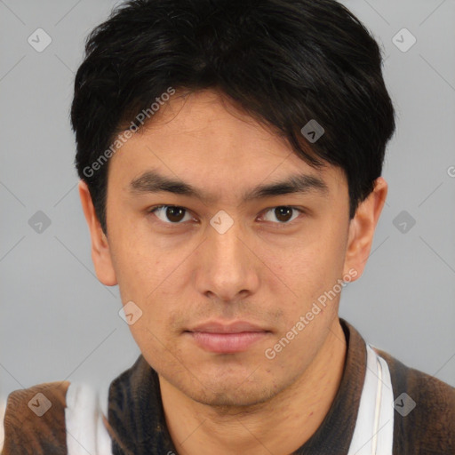 Neutral asian young-adult male with short  brown hair and brown eyes