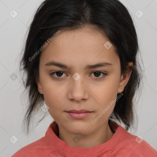 Neutral white child female with medium  brown hair and brown eyes