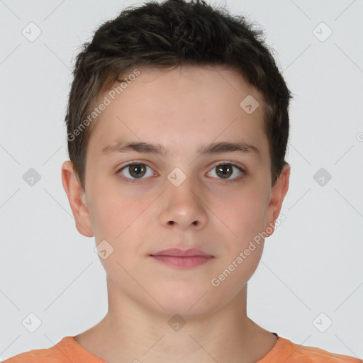 Neutral white child male with short  brown hair and brown eyes